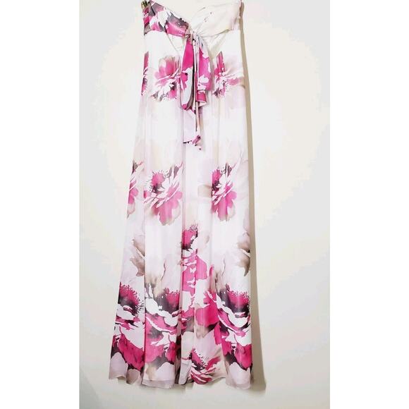 VTG Cache Dress Womens 0 Floral Print Evening Gown Prom Formal Strapless White - Picture 3 of 11